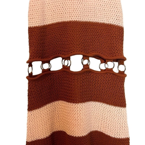 L’atiste Crochet Striped Brown & Pink Retro Style Dress w/Ring Waist Cutout NWT - Picture 7 of 16